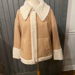 CAbi Tan and Cream Teddy Jacket